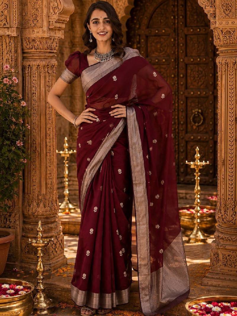 Ethnic motifs zari handloom kanjeevaram saree
