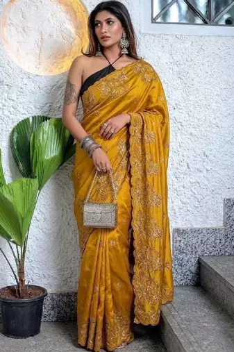 Floral embroidered art silk kanjeevaram saree