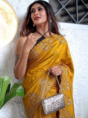 Floral embroidered art silk kanjeevaram saree 2
