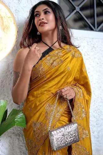 Floral embroidered art silk kanjeevaram saree