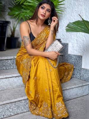 Floral embroidered art silk kanjeevaram saree 3
