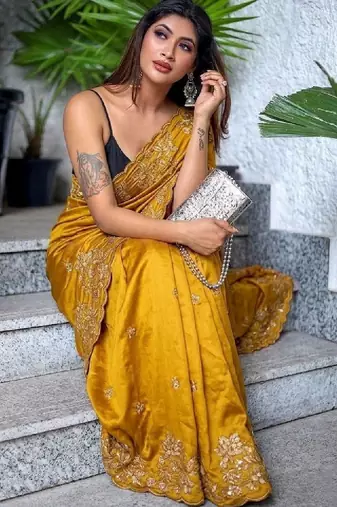 Floral embroidered art silk kanjeevaram saree