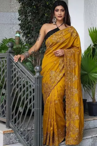 Floral embroidered art silk kanjeevaram saree