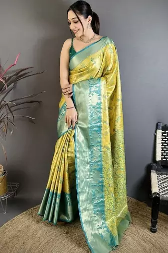 Woven design kanjeevaram sarees with unstitched blouse piece