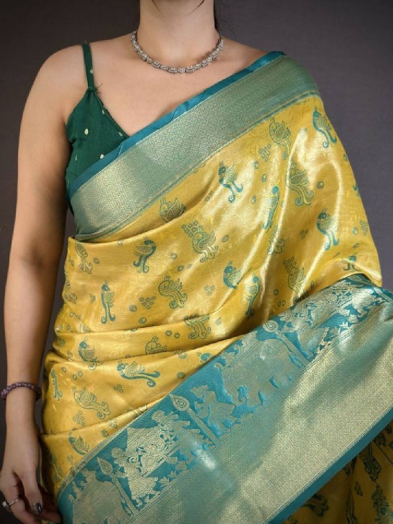 Woven design kanjeevaram sarees with unstitched blouse piece
