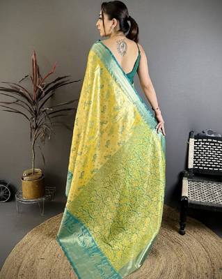 Woven design kanjeevaram sarees with unstitched blouse piece 4