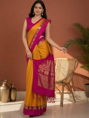 Woven design zari pure cotton kanjeevaram saree 1