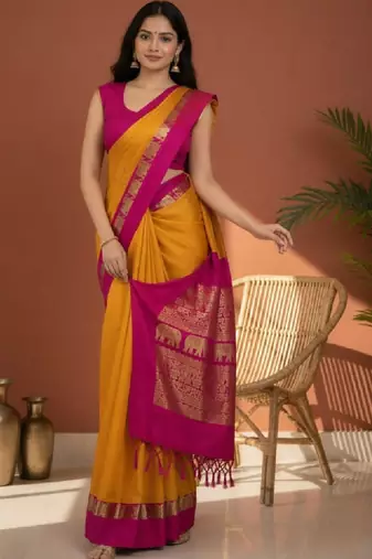 Woven design zari pure cotton kanjeevaram saree