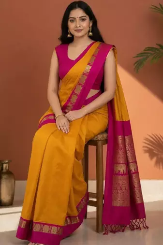 Woven design zari pure cotton kanjeevaram saree
