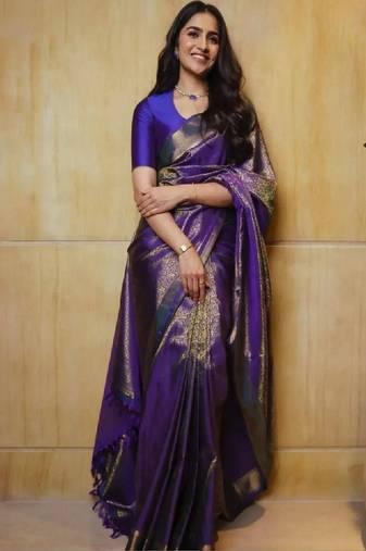 Woven design zari silk blend heavy work kanjeevaram saree