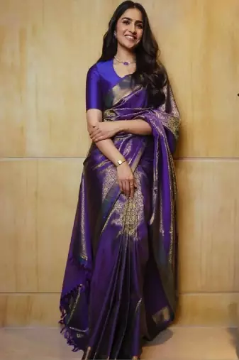 Woven design zari silk blend heavy work kanjeevaram saree