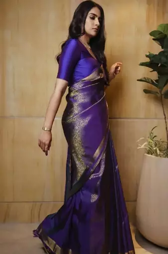 Woven design zari silk blend heavy work kanjeevaram saree