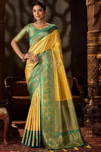Women floral zari pure silk heavy work kanjeevaram saree