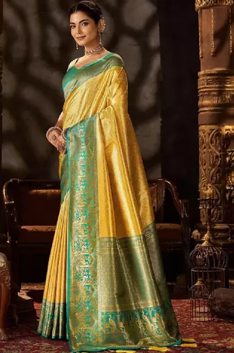 Women floral zari pure silk heavy work kanjeevaram saree