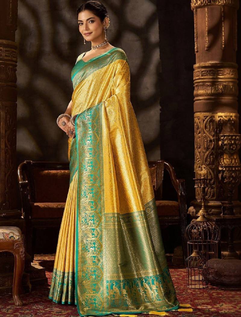 Women floral zari pure silk heavy work kanjeevaram saree