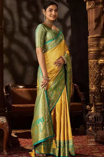 Women floral zari pure silk heavy work kanjeevaram saree
