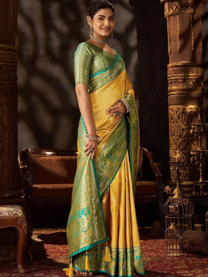 Women floral zari pure silk heavy work kanjeevaram saree