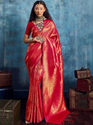 Woven design kanjeevaram saree with blouse piece 1