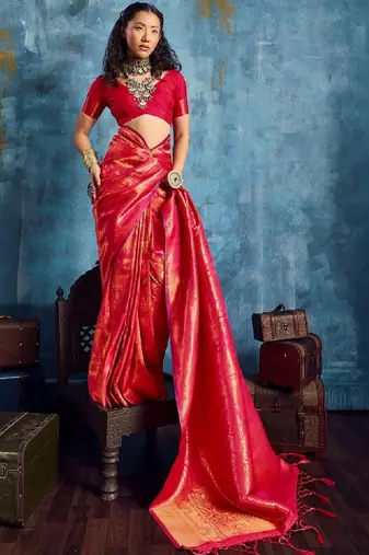 Woven design kanjeevaram saree with blouse piece