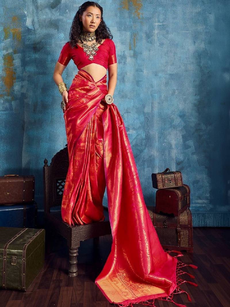 Woven design kanjeevaram saree with blouse piece