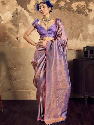 Woven design kanjeevaram saree with blouse piece 3