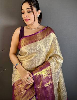 Woven design zari silk blend kanjeevaram saree 1