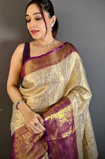 Woven design zari silk blend kanjeevaram saree