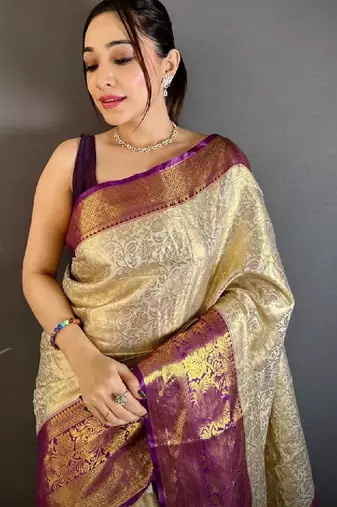 Woven design zari silk blend kanjeevaram saree