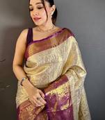 Woven design zari silk blend kanjeevaram saree