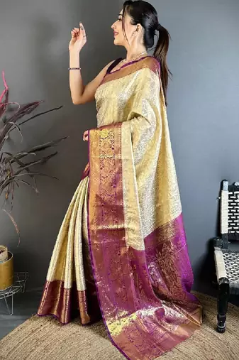 Woven design zari silk blend kanjeevaram saree