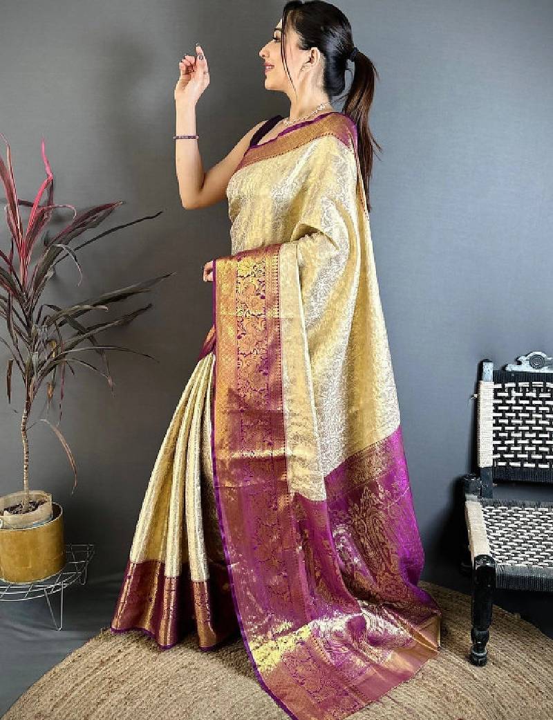Woven design zari silk blend kanjeevaram saree