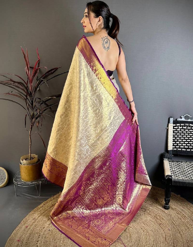Woven design zari silk blend kanjeevaram saree