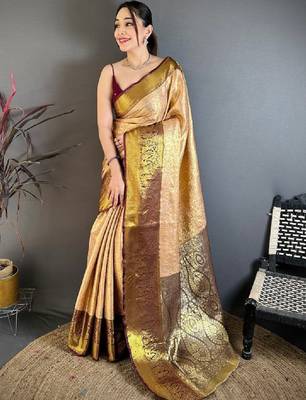 Woven design zari silk blend kanjeevaram saree 1
