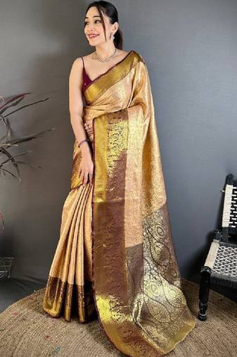 Woven design zari silk blend kanjeevaram saree