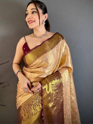 Woven design zari silk blend kanjeevaram saree 2
