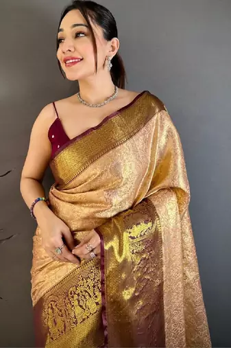 Woven design zari silk blend kanjeevaram saree
