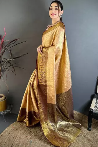 Woven design zari silk blend kanjeevaram saree