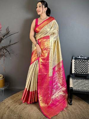 Woven design zari silk blend designer kanjeevaram saree 1