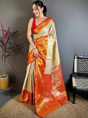 Woven design zari silk blend designer kanjeevaram saree 1