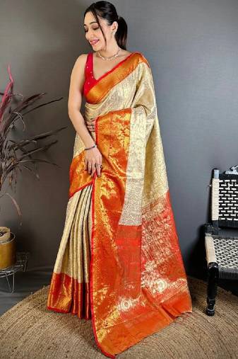 Woven design zari silk blend designer kanjeevaram saree