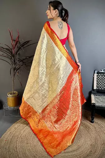 Woven design zari silk blend designer kanjeevaram saree