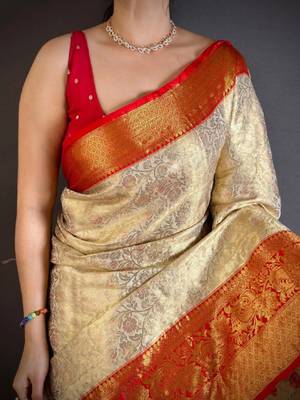 Woven design zari silk blend designer kanjeevaram saree 4
