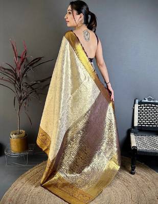 Women woven design zari silk blend designer kanjeevaram saree 2