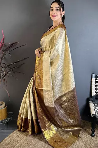 Women woven design zari silk blend designer kanjeevaram saree