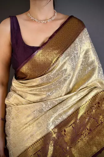 Women woven design zari silk blend designer kanjeevaram saree