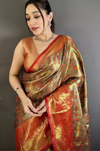 Paisley zari silk blend handloom kanjeevaram saree