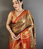 Paisley zari silk blend handloom kanjeevaram saree