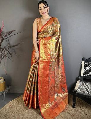 Paisley zari silk blend handloom kanjeevaram saree 2