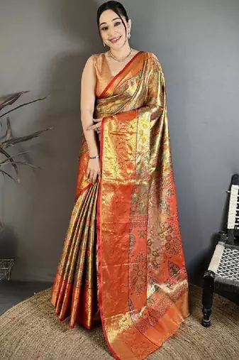 Paisley zari silk blend handloom kanjeevaram saree