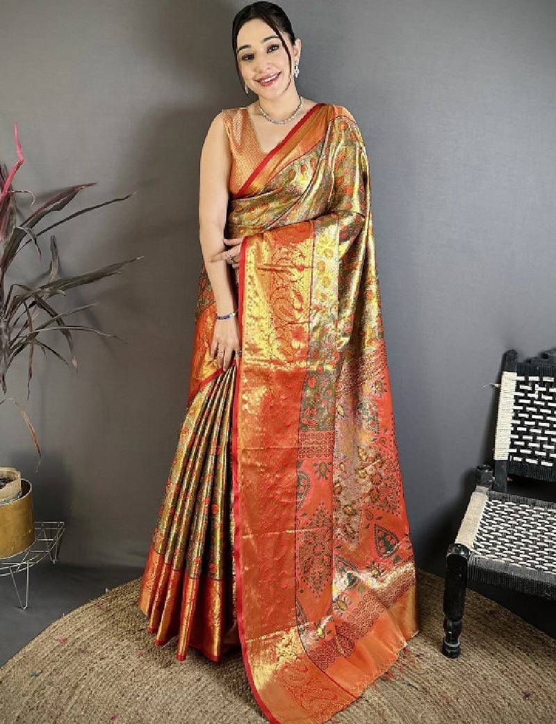 Paisley zari silk blend handloom kanjeevaram saree